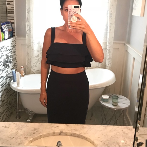 Black Halo Blue Isabella Ruffle Crop Top Dress - Picture 4 of 6